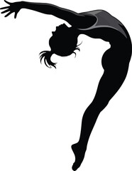 Dynamic Female Gymnast Silhouette: Powerful, Elegant, Black and White Vector Illustration