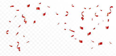 bright red confetti and ribbon streamers falling on a transparent background. blurred. Vector. eps 10