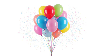 Colorful balloons floating isolated on transparent background.