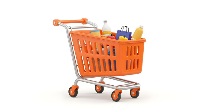 3d orange shopping cart icon isolated on transparent background. Png