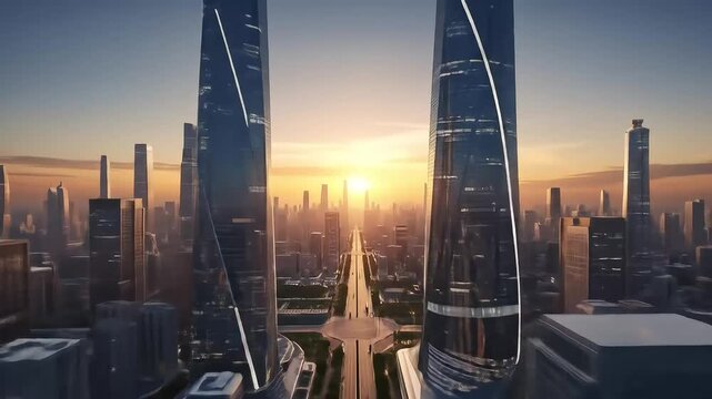 Futuristic Megacity Skyline at Sunset &ndash; Hyper-Modern Urban Design