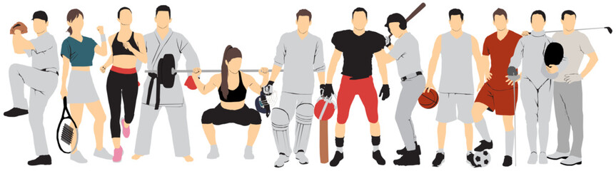 full isolated collection of sports people