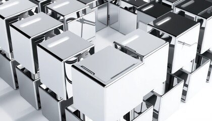 Abstract Silver Cubic Composition Reflecting Modern Design and Interconnectivity