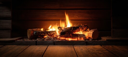 The cozy fireplace with crackling logs and flickering flames for warmth.