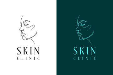 illustration of woman face designed with minimal outlines, vector logo for skin specialist, dermatology, skin wellness, makeup, skin care, cosmetics brand, skin clinic, and more