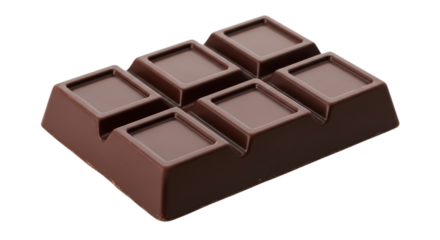 Dark chocolate bar with six squares isolated on transparent background