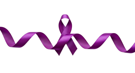 Purple awareness ribbon with wavy ribbon isolated on transparent background