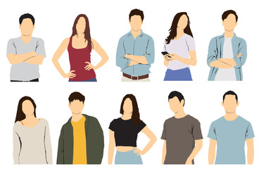 set of business people half isolated