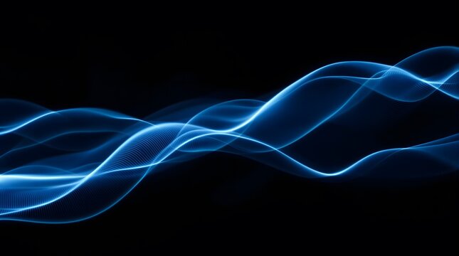 Dynamic glowing blue waves flow across a dark abstract background, symbolizing data or energy