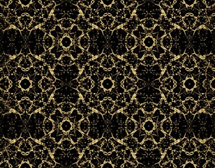 Intricate gilded arabesques dance upon a backdrop of darkest onyx creating a striking repetitive