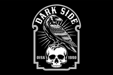 Skull profile vector with a crow skull logo in black and white. Perfect for edgy branding or tattoo designs.
