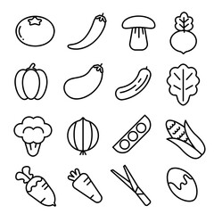 Supermarket fresh vegetables icon set. Line outline style