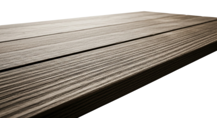 Close up view of weathered dark wooden planks isolated on transparent background
