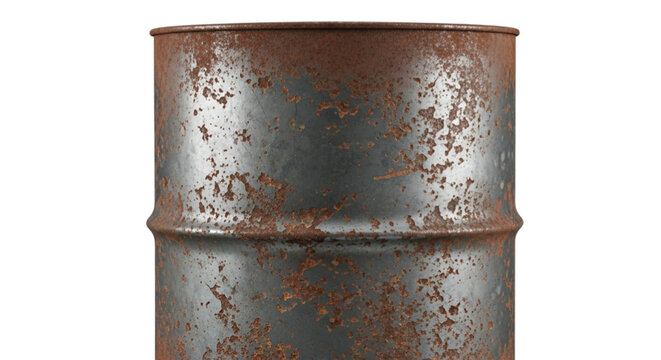 Close up of a rusty metal oil drum isolated on transparent background - Powered by Adobe