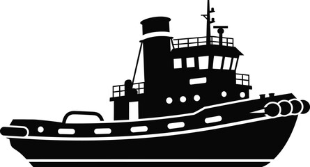 Obraz premium Vector art of a tugboat silhouette depicts a sturdy and reliable maritime vessel