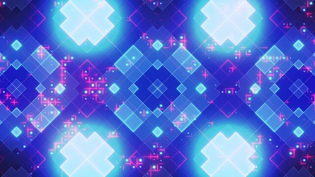 Dynamic Neon Colourful Glowing Sci fi Grid of geometric Shapes Animated Motion Background with Seamless looping Blue