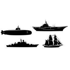Diverse Naval and Historic Ship Silhouettes
