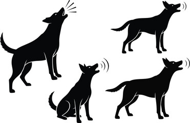 Vector art of a group of dog silhouettes are barking and howling