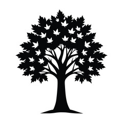 Fototapeta premium Elegant maple tree silhouette casting a shadow on a clean white background perfect for autumn or nature themed designs isolated on white background