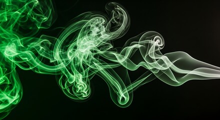Swirling green smoke against a dark background, creating abstract shapes.