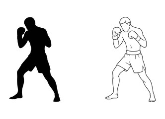Obraz premium Boxers in Action Silhouette Vector Illustration, Transparent Background.