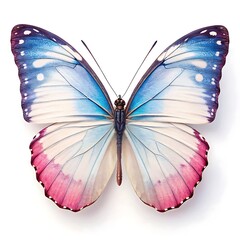 Fototapeta premium A colorful butterfly with blue and pink wings is isolated on white background