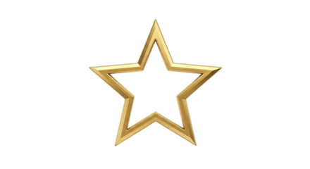 A single golden star outline ornament isolated on transparent background