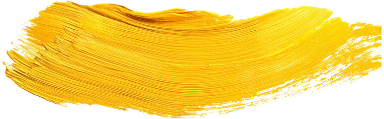 Stroke of yellow paint texture, isolated on transparent background