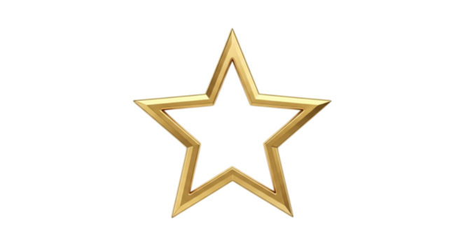 A single golden star outline ornament isolated on transparent background