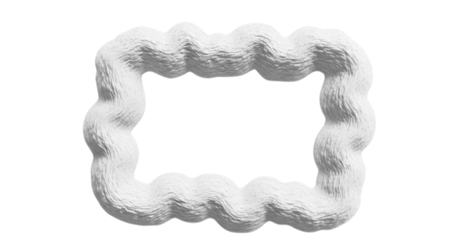 Abstract textured white frame with wavy edges isolated on transparent background