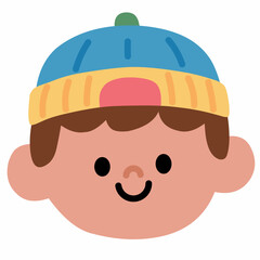 Cute boy in a colorful beanie hat, smiling brightly in flat cartoon style. Great for winter themes, school projects, or kids avatars.