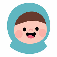 Cartoon girl wearing a turquoise hijab and smiling sweetly. Suitable for multicultural and inclusive illustrations.
