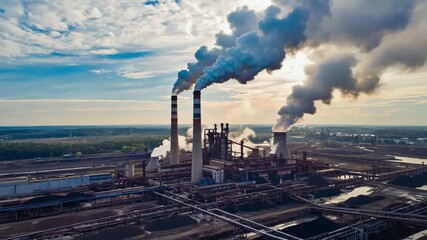 Industrial power plant spewing smoke into the sky, depicting pollution and energy production, a stark image for environmental awareness campaigns.