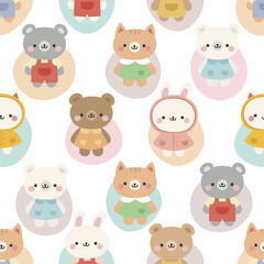 Animals Cute Seamless Pattern, adorable design for kids, vector illustration