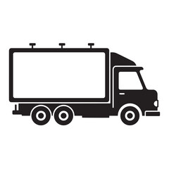Fototapeta premium Simple black and white vector illustration of a delivery truck with blank billboard space