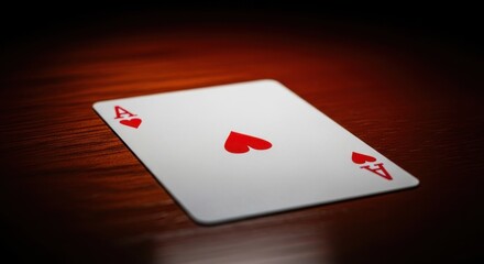 Obraz premium Close-up of an Ace of Hearts playing card on a wooden surface