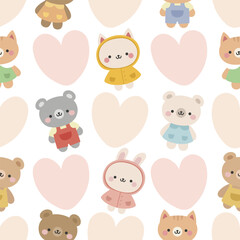 Animals Cute Seamless Pattern, adorable design for kids, vector illustration