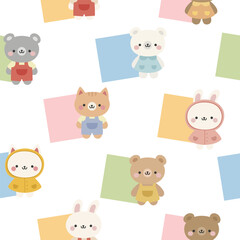 Animals Cute Seamless Pattern, adorable design for kids, vector illustration