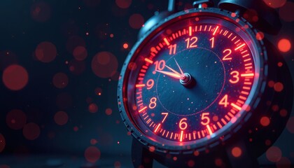 Fototapeta premium Glowing Alarm Clock in Dark Atmospheric Space Representing Deadline Urgency and Time Management