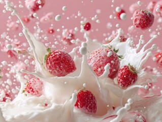 Ice cubes falling in milk