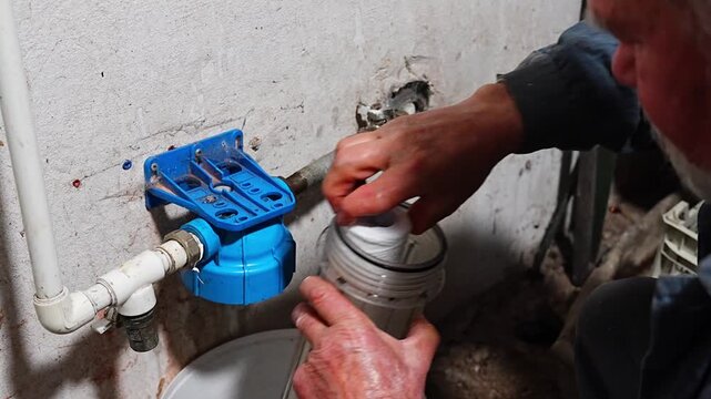 replacement of the coarse water filter in the basement of the house. water purification at the entrance to the living quarters.