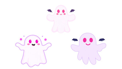 Obraz premium Cute little ghost spirit, Halloween decoration on white background. 