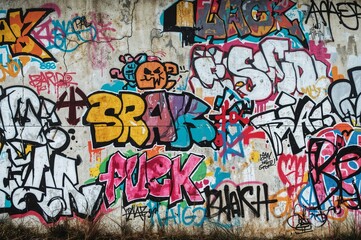 Seamless Graffiti Pattern on Weathered Wall Showcasing Bold, Colorful Street Art and Culture