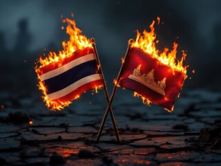 thailand cambodia flags. thailand cambodia conflict simulation. thailand cambodia war simulation