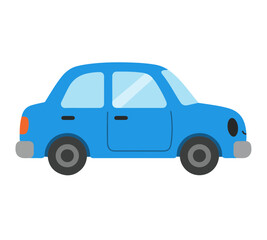 Cartoon illustration of a blue sedan car, side view, simple design.