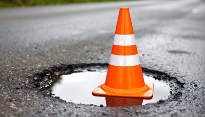 Road cone in pothole