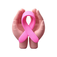 hands holding pink ribbon over transparent white background, breast cancer awareness, cancer awareness day