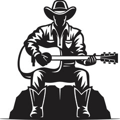 Cowboy Playing Guitar Musical Instrument Western Silhouette Vector Graphic