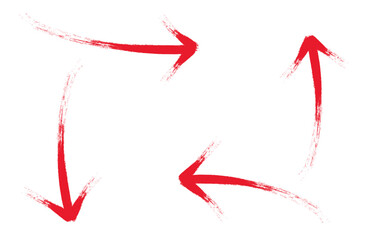 Versatile  four red arrows set, diverse styles isolated on white background