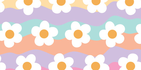Groovy Floral Pattern Retro Floral Background Daisy Seamless Pattern Background